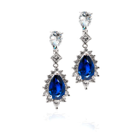 Blue Sapphires and Diamond Earrings