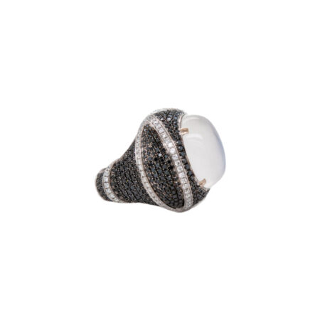 Moonstone with Black and White Diamond Cocktail Ring