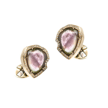 Gold, Diamond and Watermelon Tourmaline Cufflinks