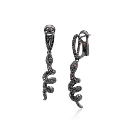 Black Diamonds & Pink Sapphires Snake Earrings