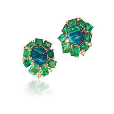 Opal & Emeralds Cluster Earrings