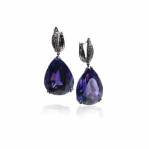 Amethyst and Black Diamond Drop Earrings
