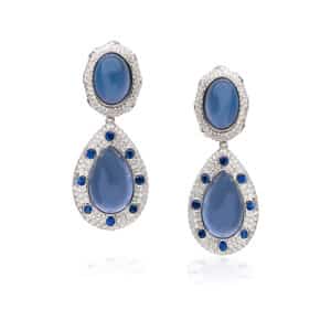 Blue Chalcedony And Blue Sapphire Earrings