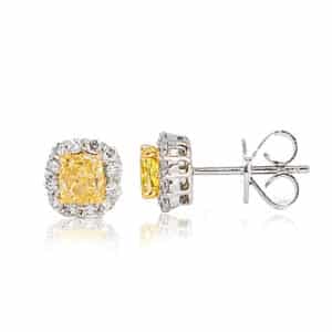 Fancy Yellow Diamond Studs with Halo