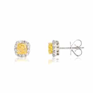 Fancy Yellow Diamond Studs with Halo