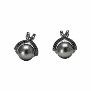Black Diamond and Grey Pearl Criss-Cross Earrings