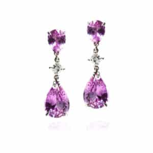 Pink Sapphires and Diamond Drop Earrings