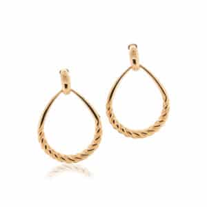 Yellow Gold Hoop Earrings with Twisted Pear Shaped Drops