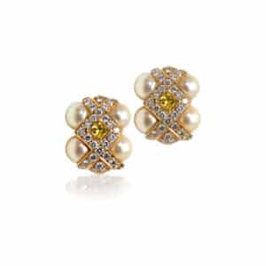 Yellow Sapphire and Pearls Criss-Cross Earrings