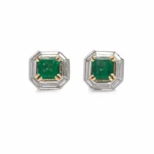 Emeralds and Diamond Earrings in Platinum and gold