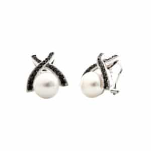 Black Diamond and Freshwater Pearl "X" Earrings