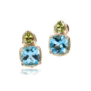 Diamond, Blue Topaz and Peridot Boatline Earrings