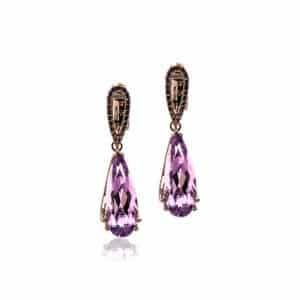Rhodium, Amethysts and Black Diamonds Earrings