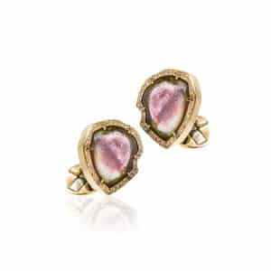 Gold, Diamond and Watermelon Tourmaline Cufflinks