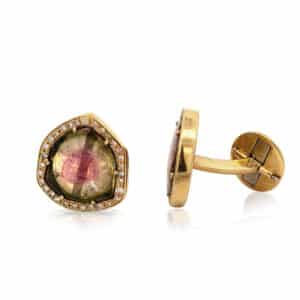Gold, Diamond and Watermelon Tourmaline Cufflinks