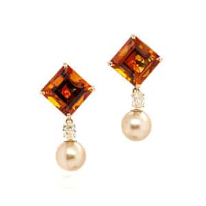 Citrines, Pearl & Diamond Drop Earrings