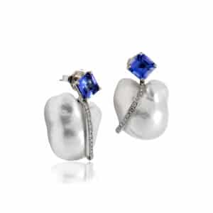 Pearl, Baroque, tanzanite and Diamond Earrings