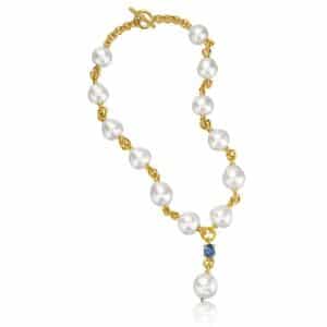 VERDURA SOUTH SEA CULTURED PEARL, GOLD AND SAPPHIRE "Y" NECKLACE