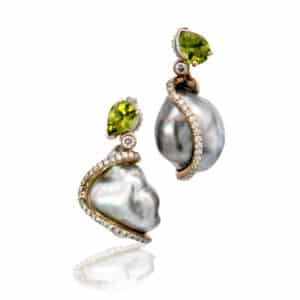Pearl, Peridot and Diamonds Earrings
