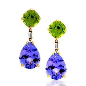 Peridot, Tanzanite and Diamond Drop Earrings